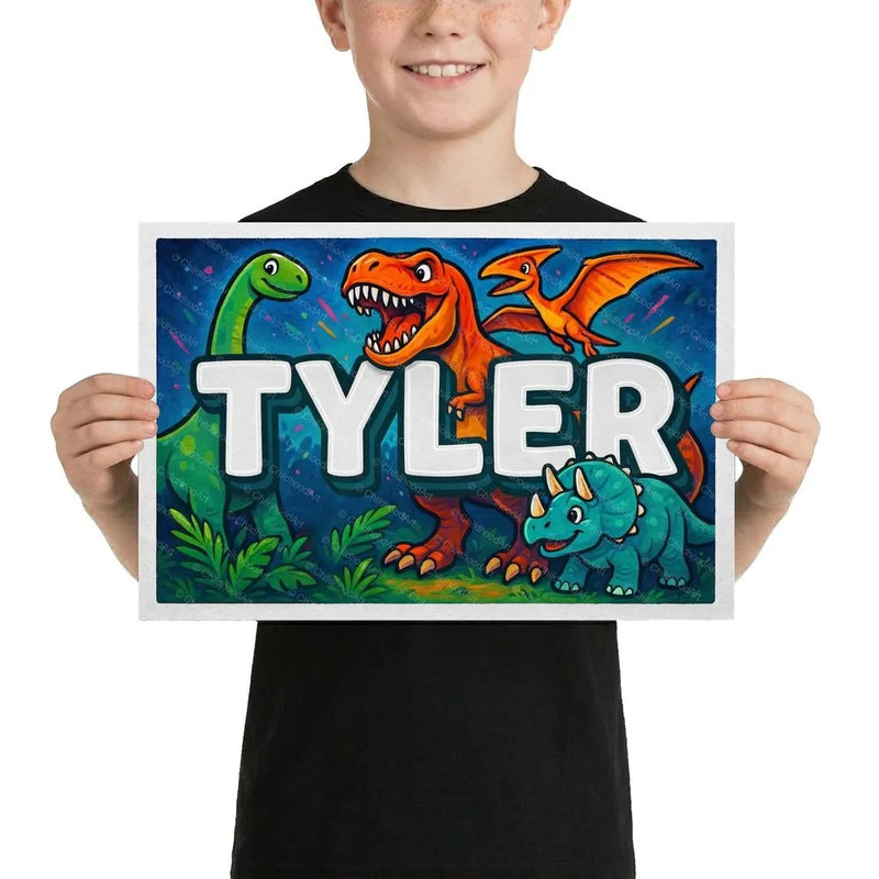 Tyler Name Art - Dinosaur Adventure personalized wall print for kids