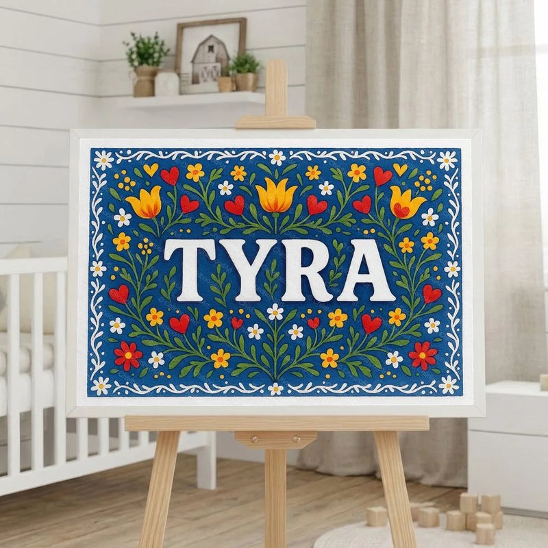 Tyra Name Art - Floral Farmhouse personalized wall print for kids