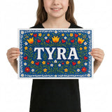 Tyra Name Art - Floral Farmhouse personalized wall print for kids