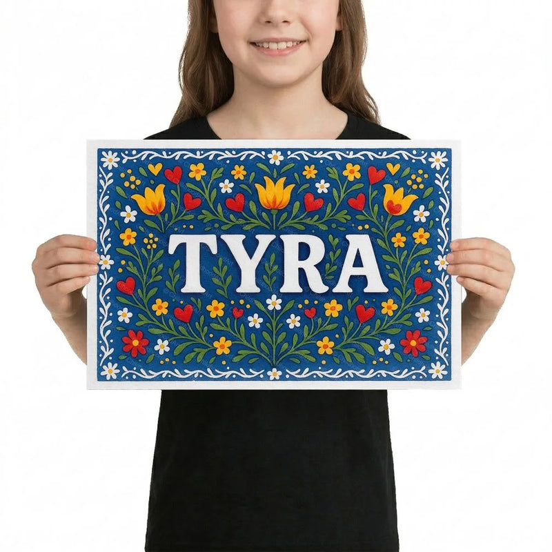 Tyra Name Art - Floral Farmhouse personalized wall print for kids