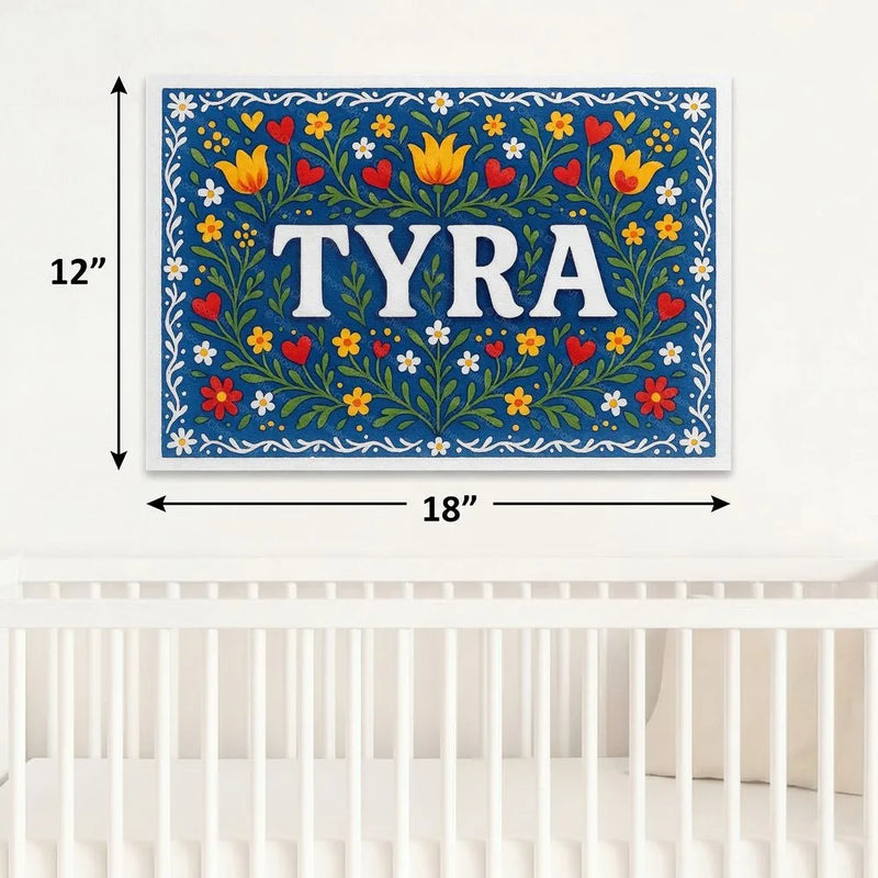 Tyra Name Art - Floral Farmhouse personalized wall print for kids