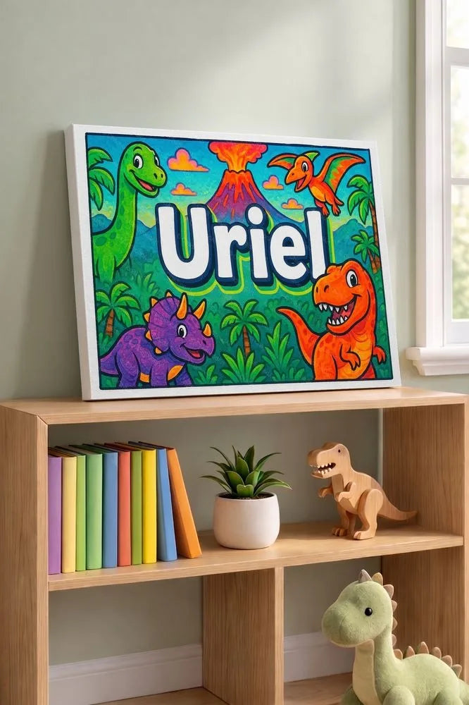 Uriel Name Art - Dinosaur Adventure personalized wall print for kids