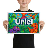 Uriel Name Art - Dinosaur Adventure personalized wall print for kids