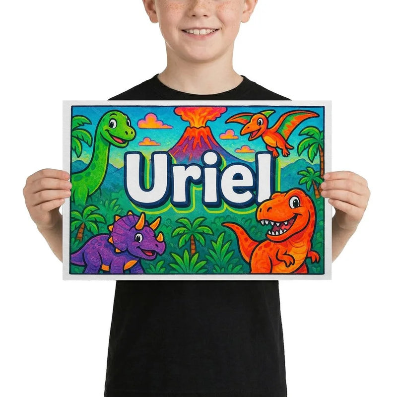 Uriel Name Art - Dinosaur Adventure personalized wall print for kids