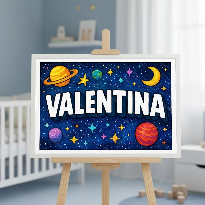 Adventurous personalized space name art for Valentina
