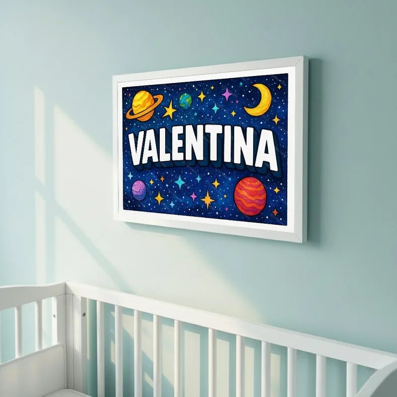 Adventurous personalized space name art for Valentina