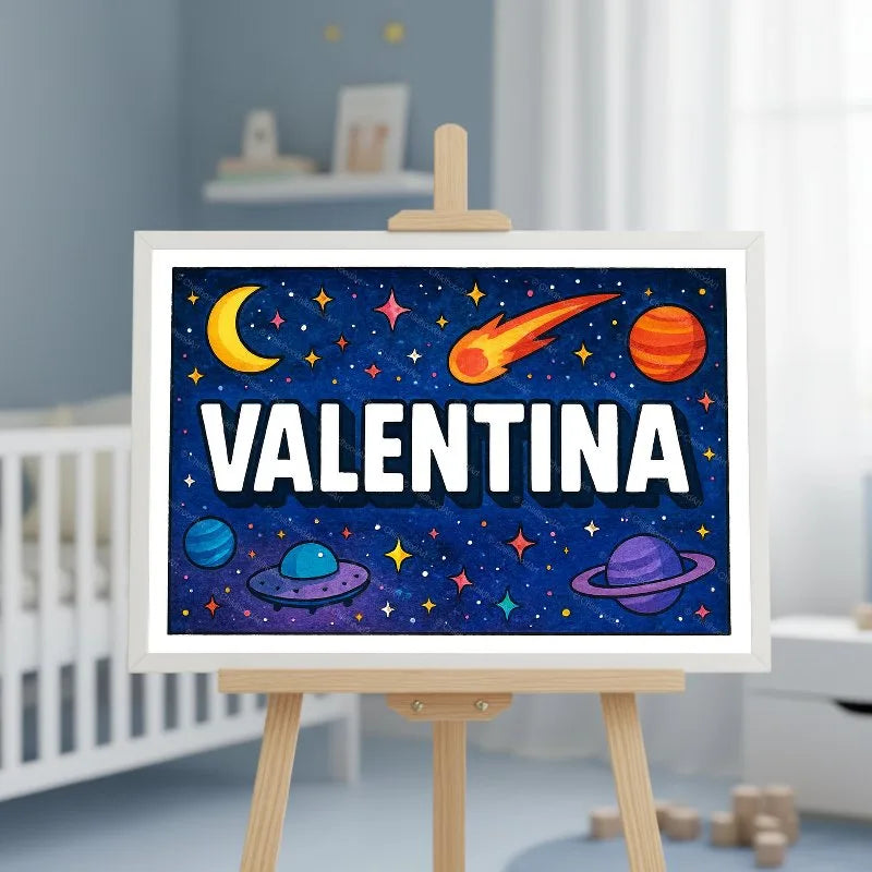 Adventurous personalized space name art for Valentina
