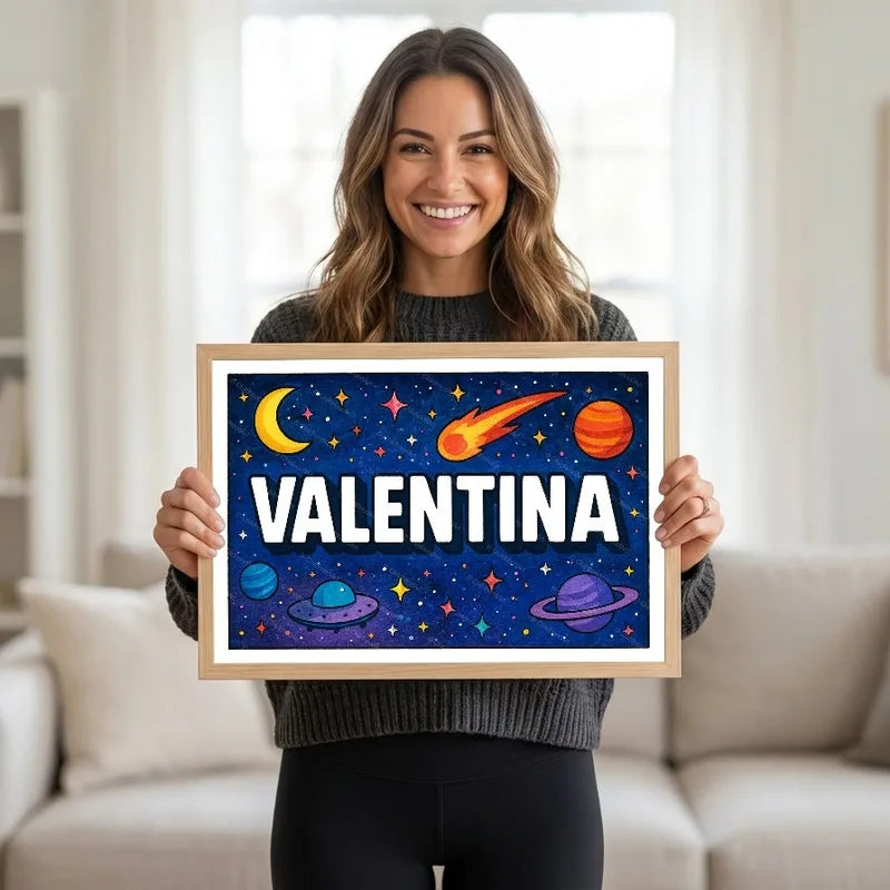 Adventurous personalized space name art for Valentina