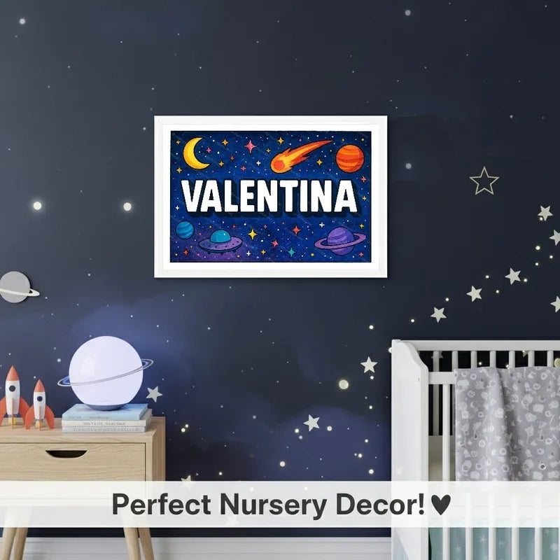 Adventurous personalized space name art for Valentina