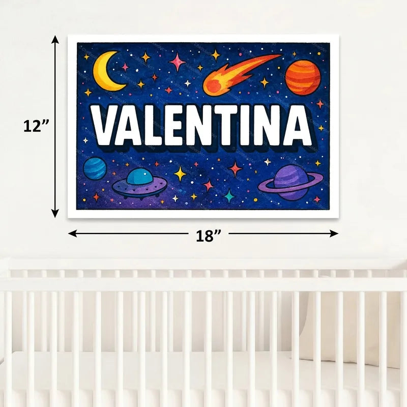 Adventurous personalized space name art for Valentina