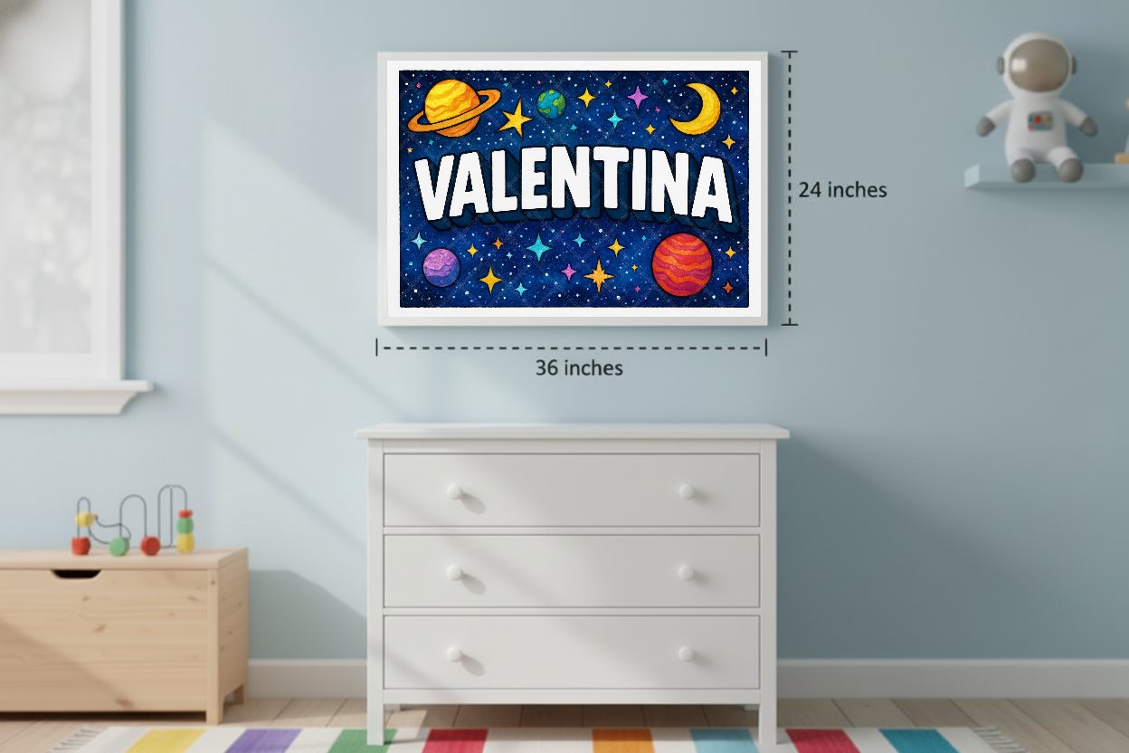 Personalized space name art for Valentina