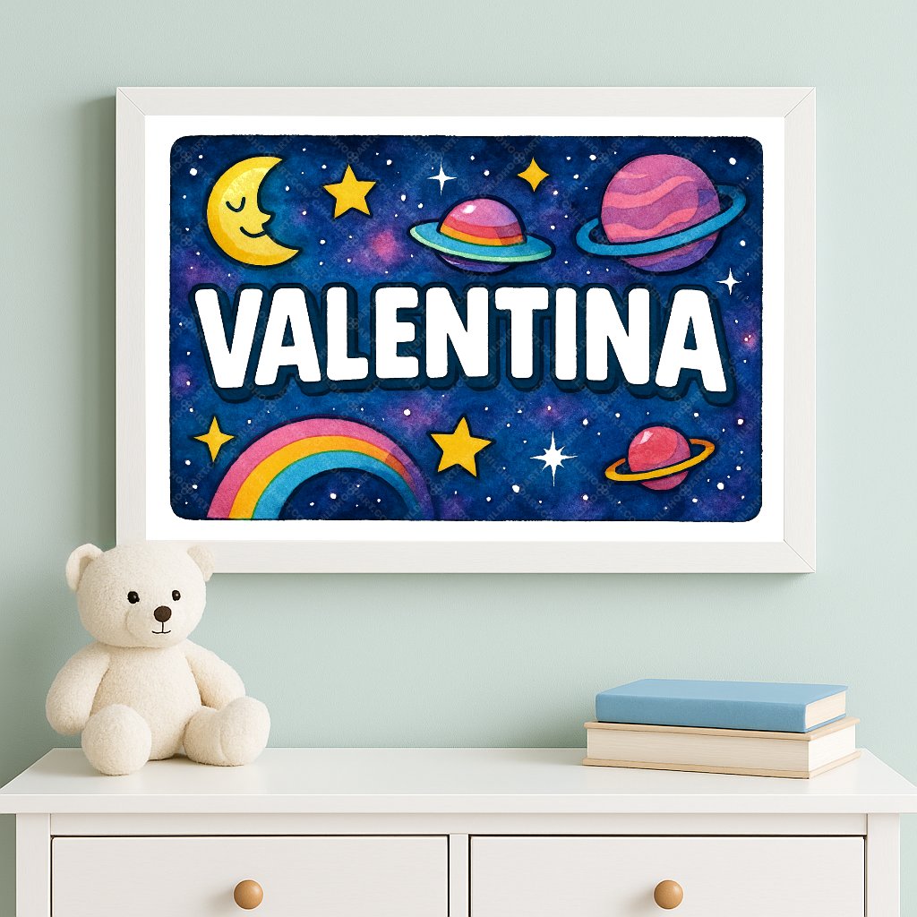 Personalized space name art for Valentina