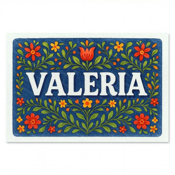 Personalized Valeria name art print in the Floral farmhouse style