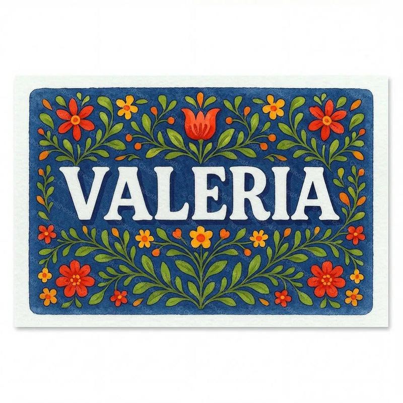 Valeria Name Art - Floral Farmhouse personalized wall print for kids