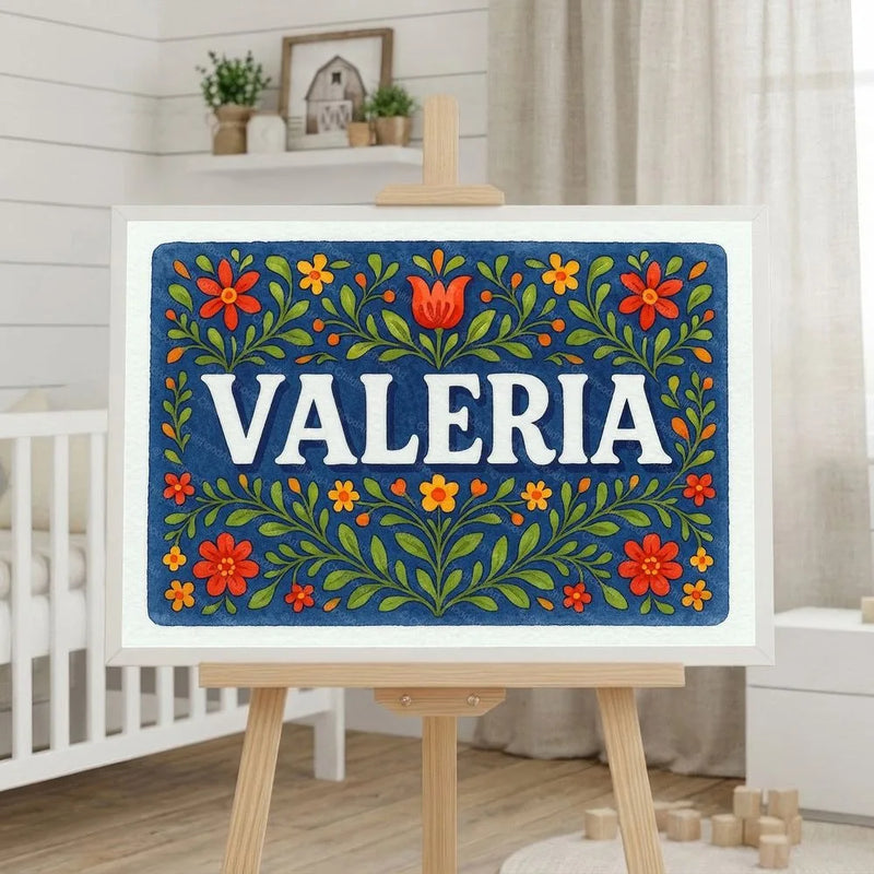 Valeria Name Art - Floral Farmhouse personalized wall print for kids