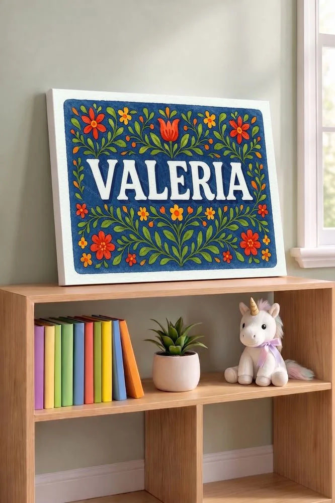 Valeria Name Art - Floral Farmhouse personalized wall print for kids