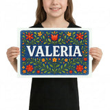 Valeria Name Art - Floral Farmhouse personalized wall print for kids