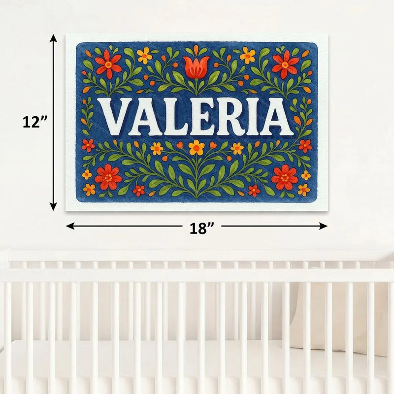 Valeria Name Art - Floral Farmhouse personalized wall print for kids