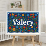 Valery Name Art - Floral Farmhouse personalized wall print for kids