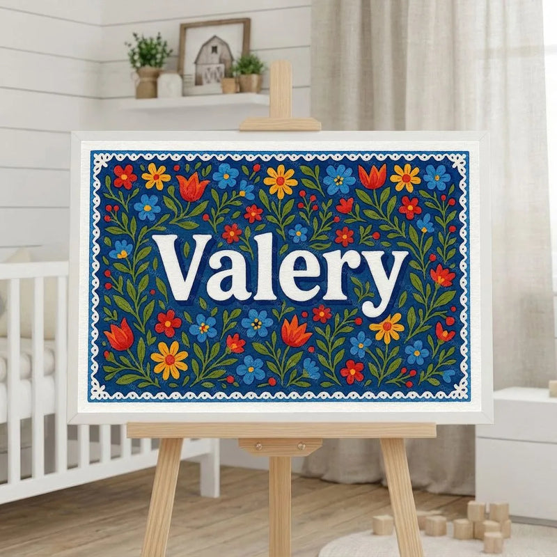 Valery Name Art - Floral Farmhouse personalized wall print for kids