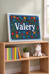Valery Name Art - Floral Farmhouse personalized wall print for kids