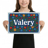 Valery Name Art - Floral Farmhouse personalized wall print for kids