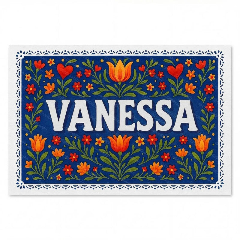 Vanessa Name Art - Floral Farmhouse personalized wall print for kids