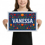 Vanessa Name Art - Floral Farmhouse personalized wall print for kids