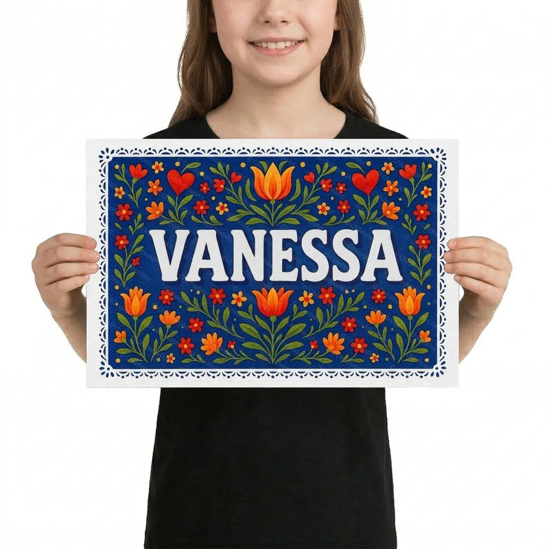 Vanessa Name Art - Floral Farmhouse personalized wall print for kids