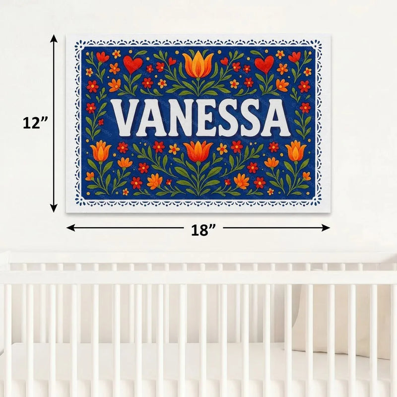 Vanessa Name Art - Floral Farmhouse personalized wall print for kids