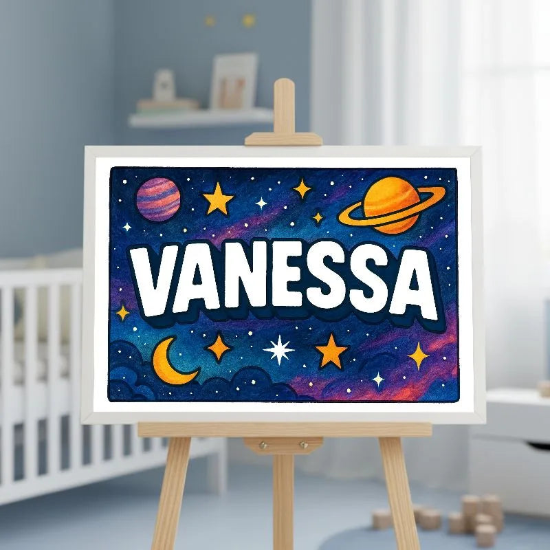 Vanessa Name Art - Space Explorers personalized wall print for kids
