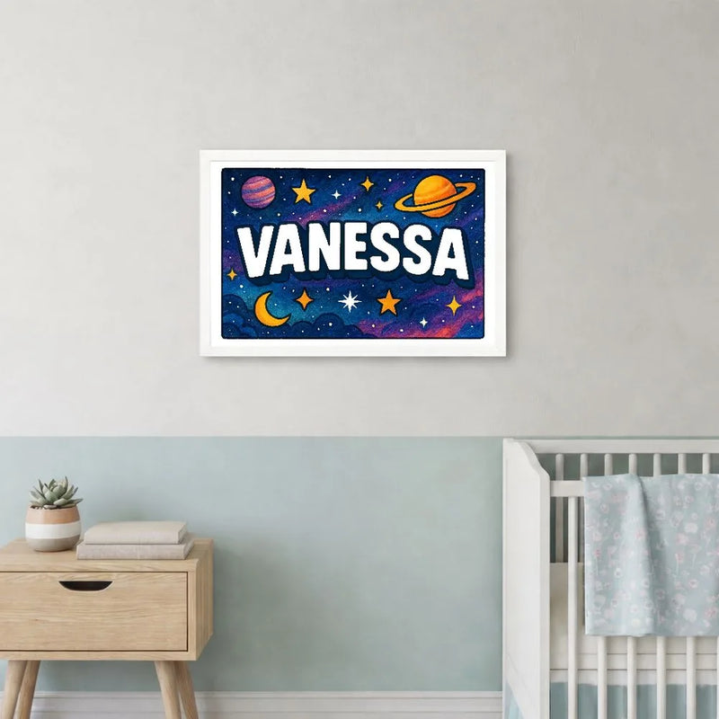 Vanessa Name Art - Space Explorers personalized wall print for kids