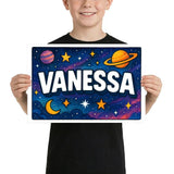 Vanessa Name Art - Space Explorers personalized wall print for kids