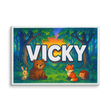 Vicky Name Art - Forest Friends personalized wall print for kids