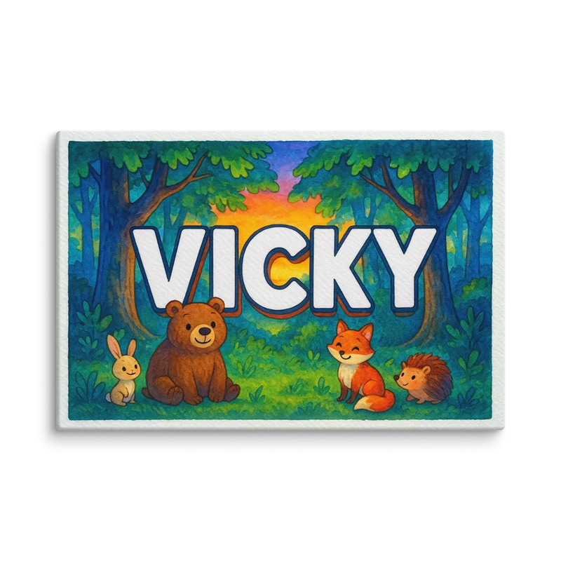 Vicky Name Art - Forest Friends personalized wall print for kids