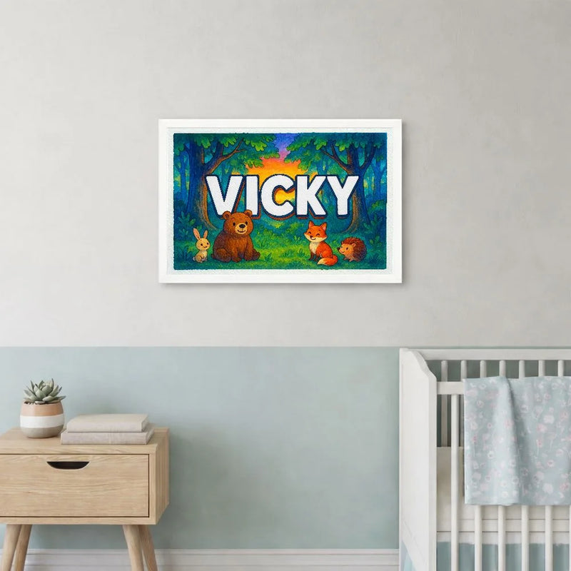 Vicky Name Art - Forest Friends personalized wall print for kids