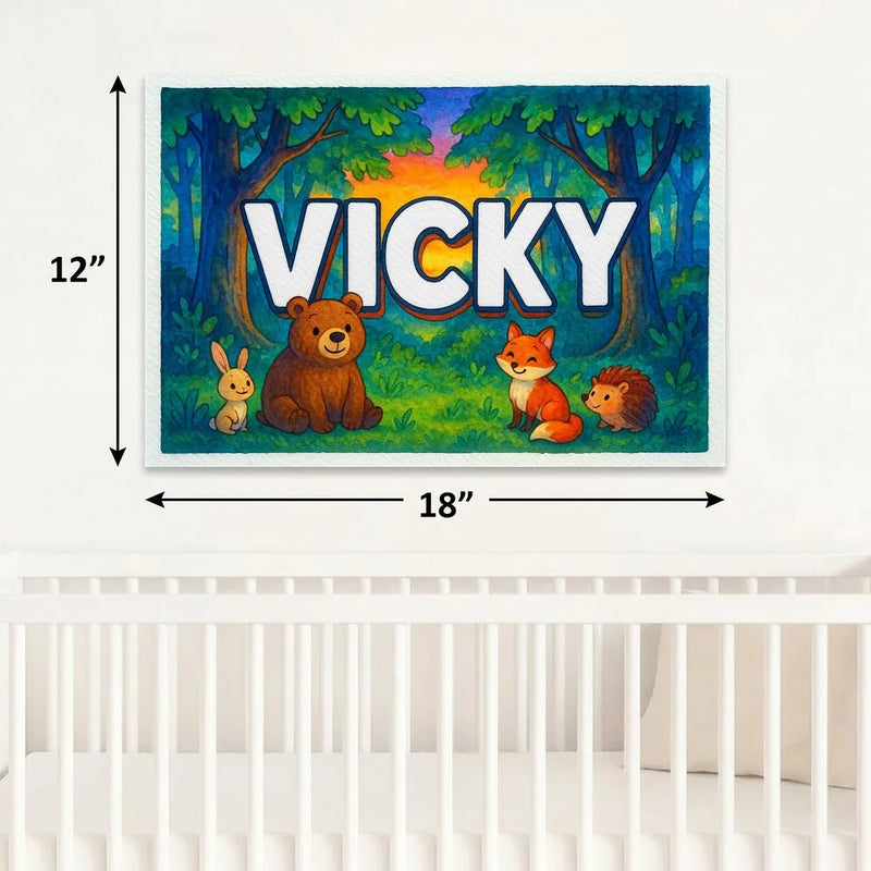 Vicky Name Art - Forest Friends personalized wall print for kids