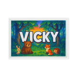 Vicky Name Art - Forest Friends personalized wall print for kids