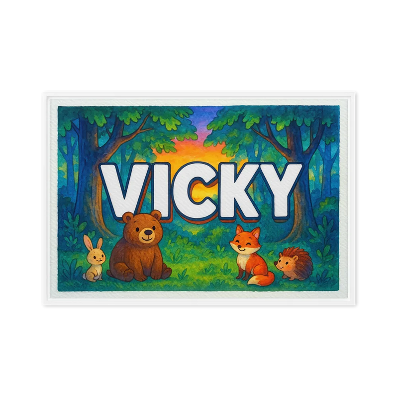 Vicky Name Art - Forest Friends personalized wall print for kids