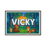 Vicky Name Art - Forest Friends personalized wall print for kids