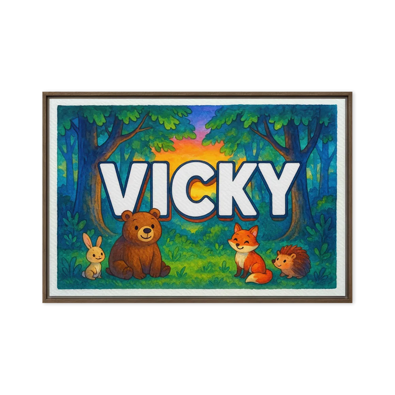 Vicky Name Art - Forest Friends personalized wall print for kids