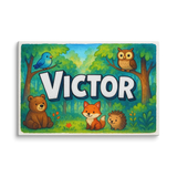 Victor Name Art - Forest Friends personalized wall print for kids