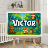 Victor Name Art - Forest Friends personalized wall print for kids