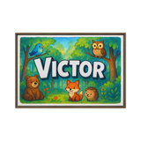Victor Name Art - Forest Friends personalized wall print for kids