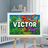 Victor Name Art - Dinosaur Adventure personalized wall print for kids
