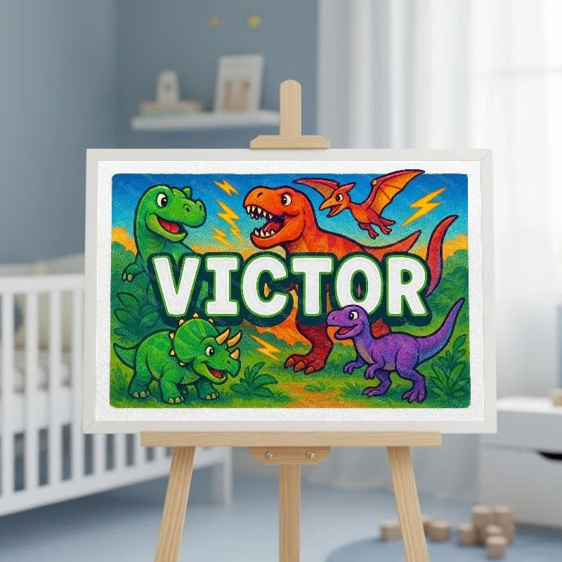 Victor Name Art - Dinosaur Adventure personalized wall print for kids