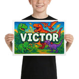 Victor Name Art - Dinosaur Adventure personalized wall print for kids