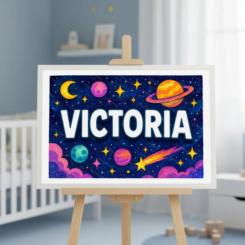 Adventurous personalized space name art for Victoria