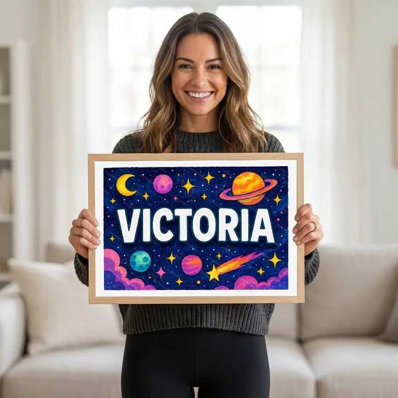 Adventurous personalized space name art for Victoria