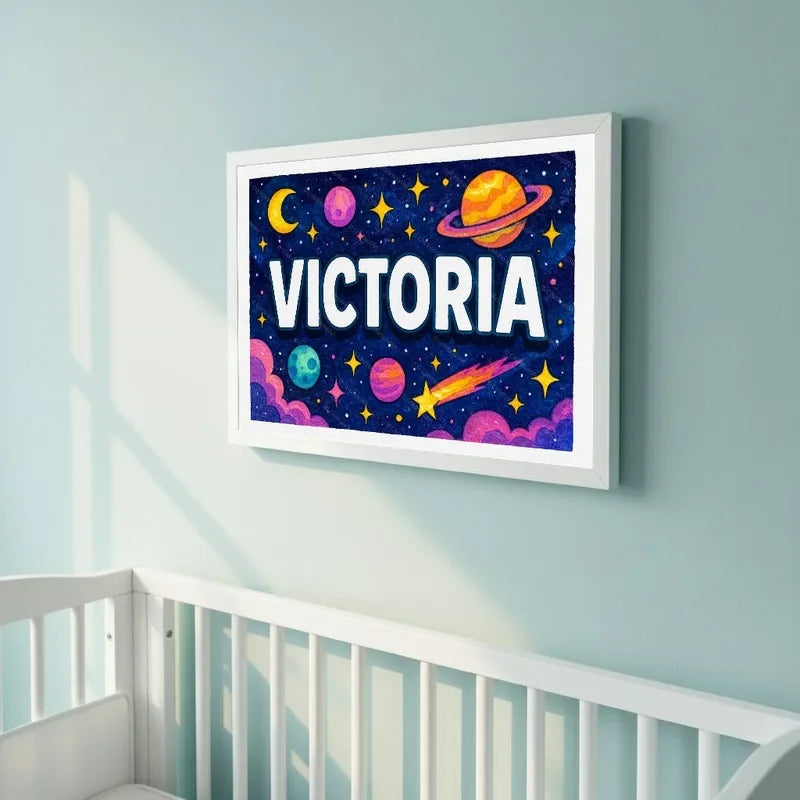 Adventurous personalized space name art for Victoria